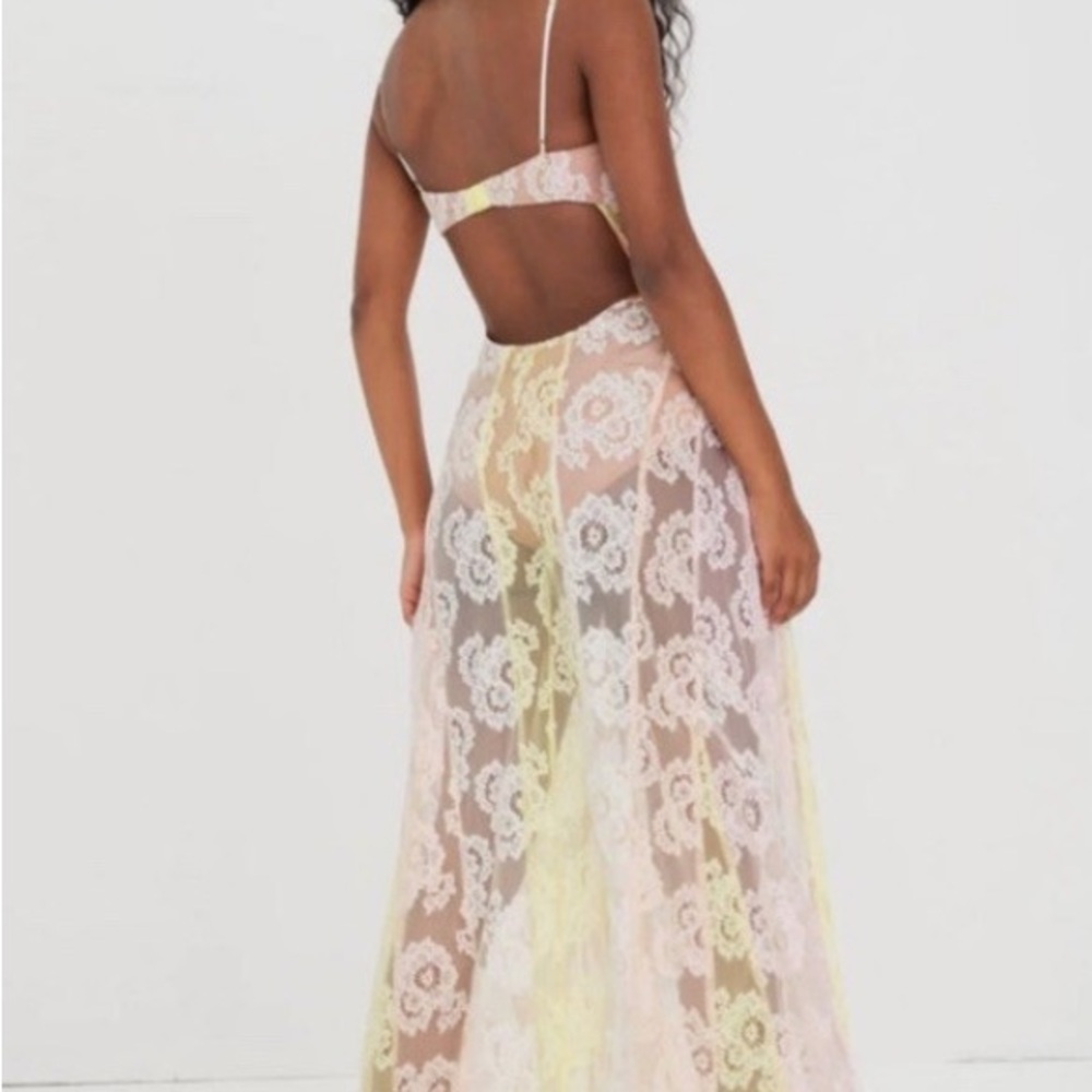 For Love And Lemons Pastel Pink and Yellow Lace Maxi Dress - Picture 2 of 2